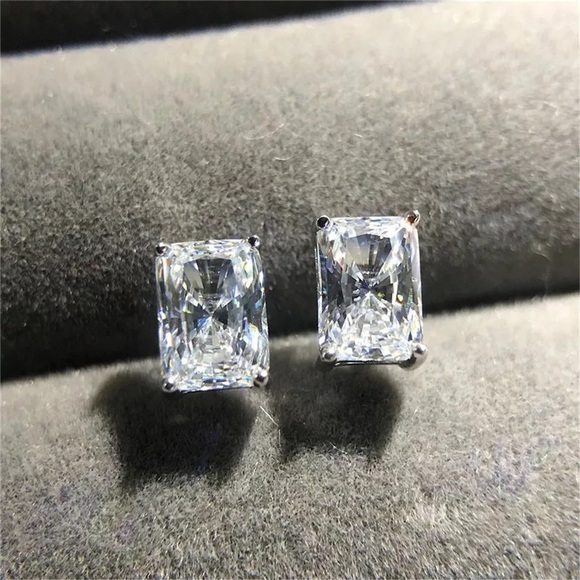 5.39Ct GUMBO Emerald Cut Square Rectangular Simulated Diamond Earrings Studs - Picture 11 of 16